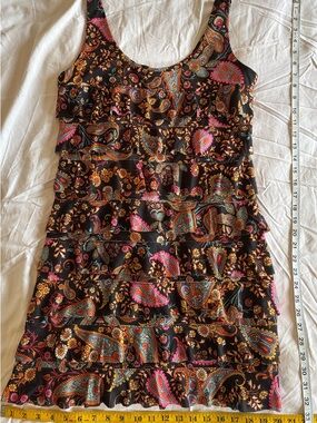 ISLE Apparel Black Paisley Mini Dress with Orange & Teal Accents